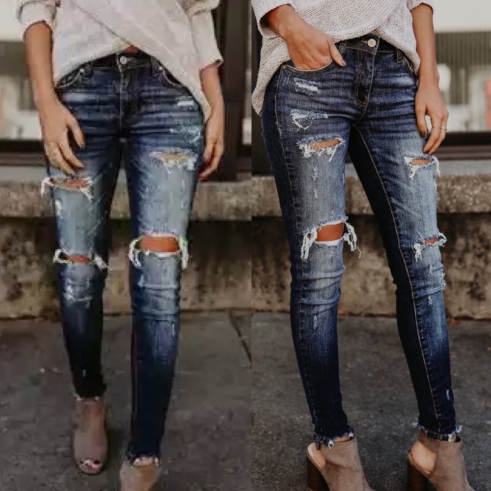 RESTOCK ✨DARK WAS DISTRESSED ANKLE SKINNY- JEANS